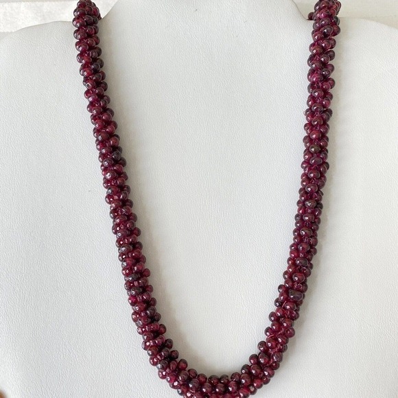Vintage Genuine Garnet Gemstone Beaded Cluster Long Strand Necklace 26" - Picture 1 of 4